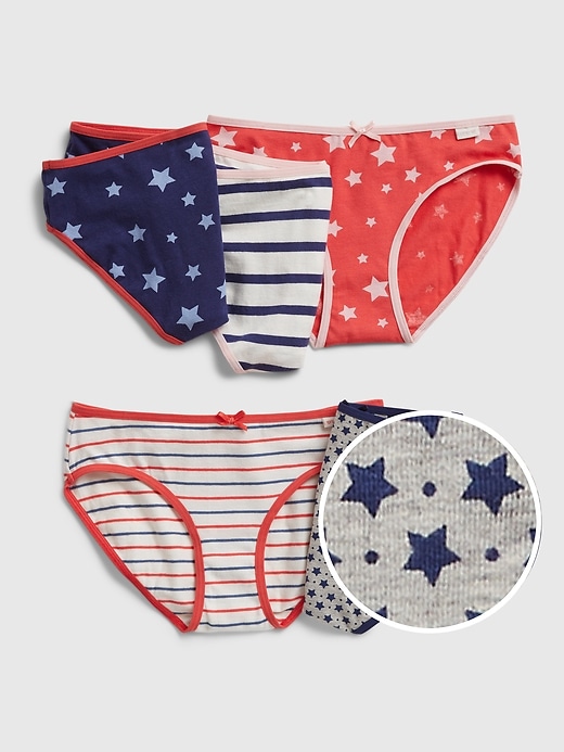 Image number 1 showing, Kids Organic Cotton Star Graphic Bikinis (5-Pack)