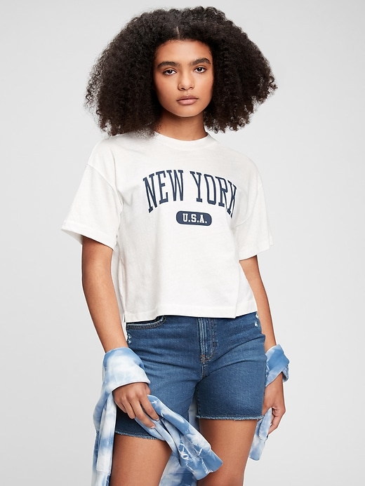 1 of 8 showing, with the color new off white of product Teen Graphic Boxy Crop T-Shirt