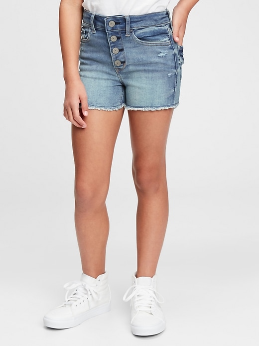 Image number 1 showing, Kids High-Rise Distressed Denim Shorts with Stretch