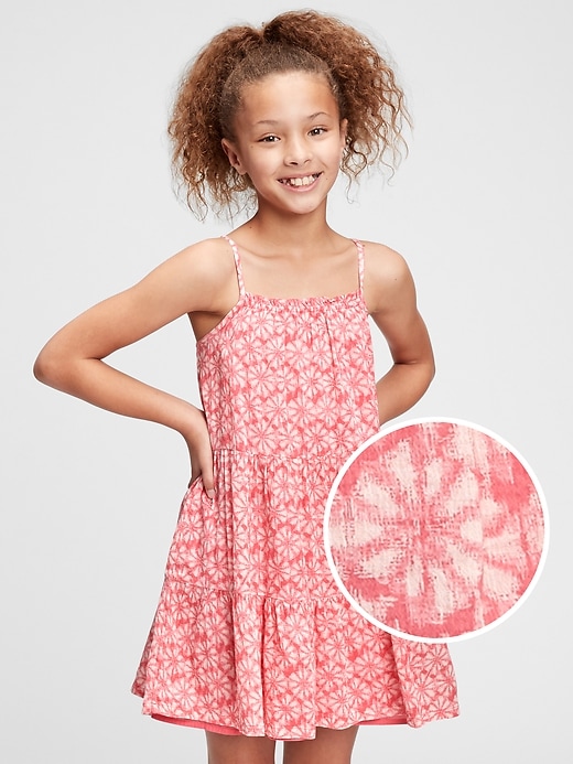 2 of 8 showing, with the color red print of product Kids Floral Print Tiered Dress