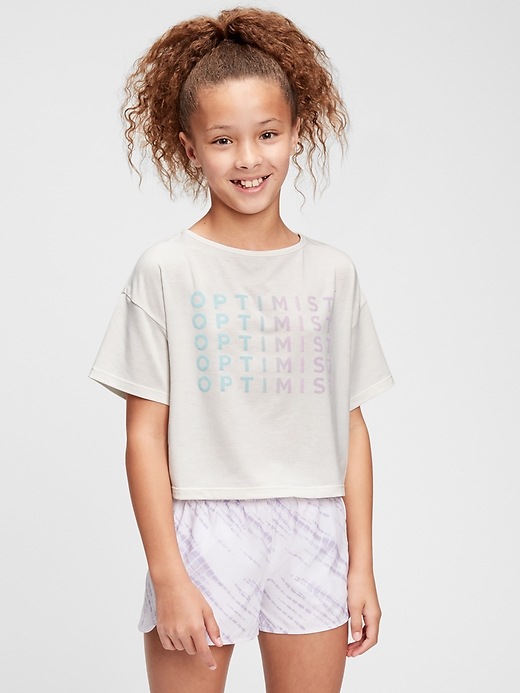 2 of 8 showing, with the color new off white of product GapFit Kids Recycled Polyester Boxy Graphic T-Shirt