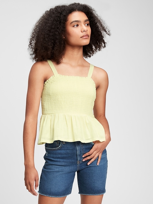 1 of 8 showing, with the color new honeysuckle of product Teen 100% Organic Cotton Smocked Tank Top