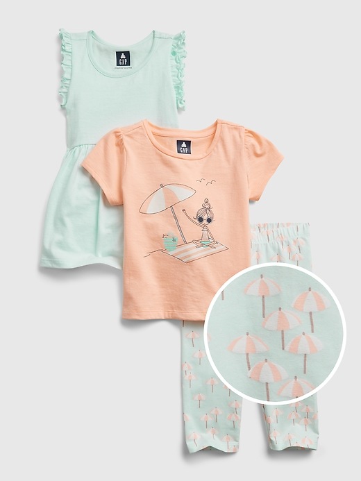 1 of 8 showing, with the color beach umbrella blue of product Toddler Organic Mix and Match 3-Piece Outfit Set
