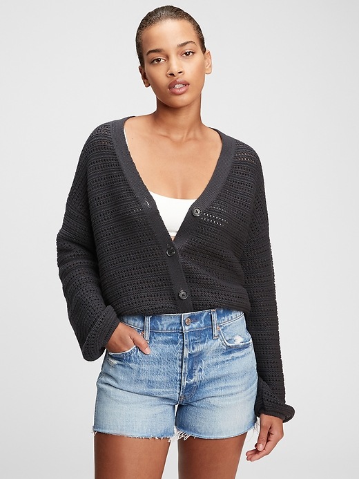 1 of 8 showing, with the color black night of product Textured Button-Front Cardigan