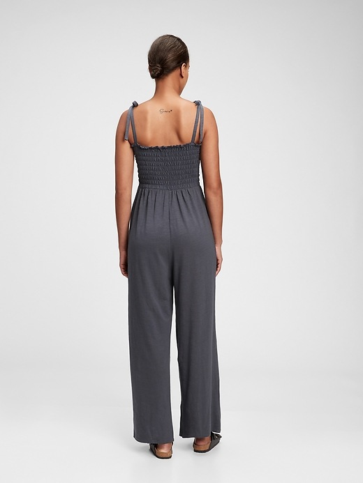 2 of 8 showing, with the color black night of product Smocked Shoulder-Tie Jumpsuit