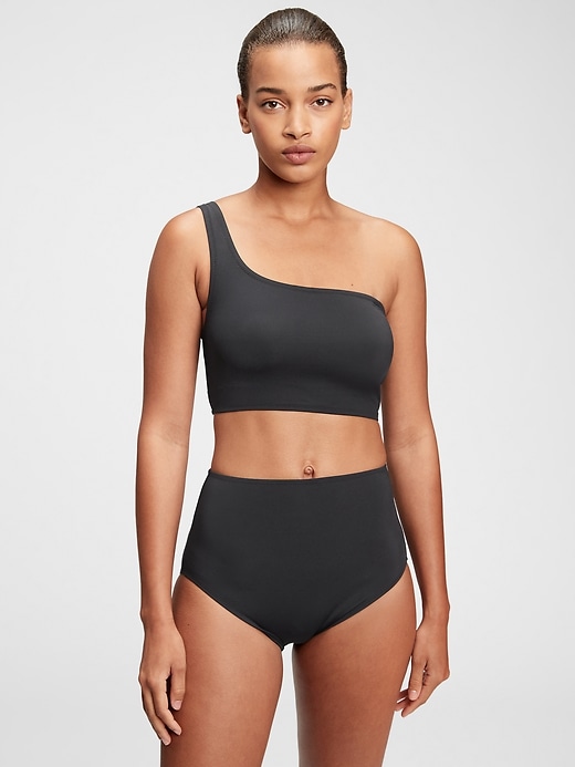 1 of 8 showing, with the color true black of product One-Shoulder Bikini Top