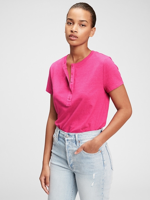 1 of 8 showing, with the color fuchsia pink of product Henley T-Shirt