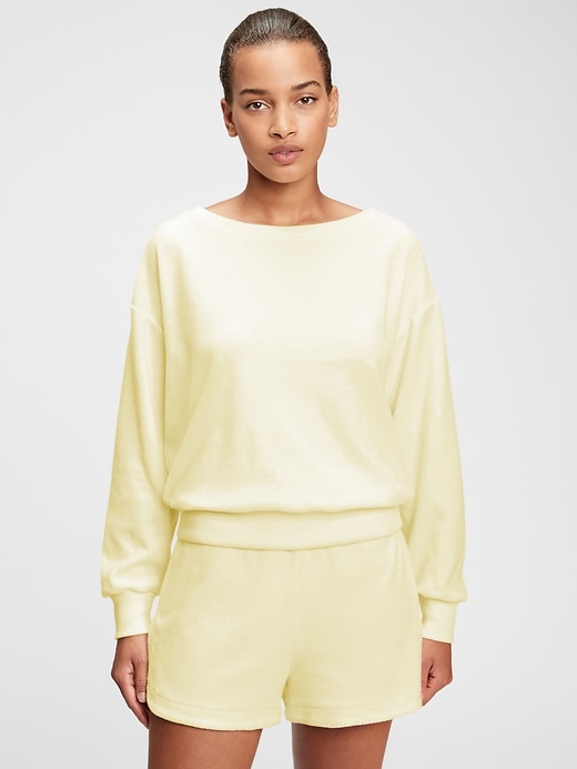 1 of 8 showing, with the color honeysuckle yellow of product Towel Terry Crewneck Sweatshirt