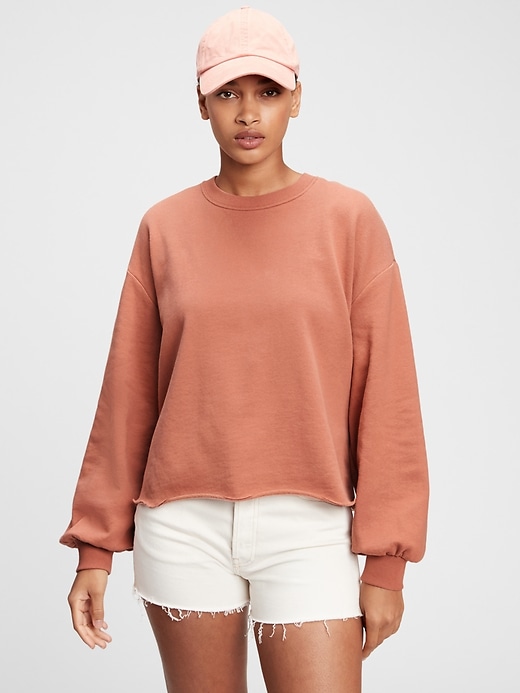 1 of 8 showing, with the color cedarwood orange of product Vintage Soft Raw Edge Crewneck Sweatshirt
