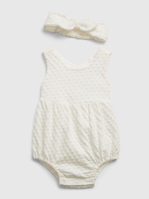 1 of 8 showing, with the color new off white of product Baby Bubble One-Piece with Headband