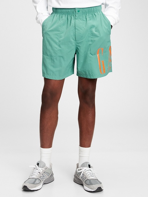 1 of 8 showing, with the color deep sea glass blue of product 6" Recycled Volume Easy Shorts