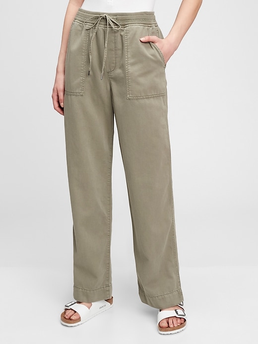 1 of 8 showing, with the color green of product Ribbed Wide-Leg Pull-On Pants