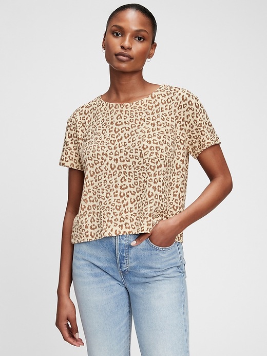 Image number 1 showing, Relaxed Cropped Print Pocket T-Shirt