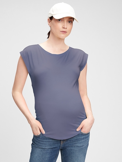 1 of 8 showing, with the color larkspur blue of product Maternity Dolman Cap Sleeve T-Shirt
