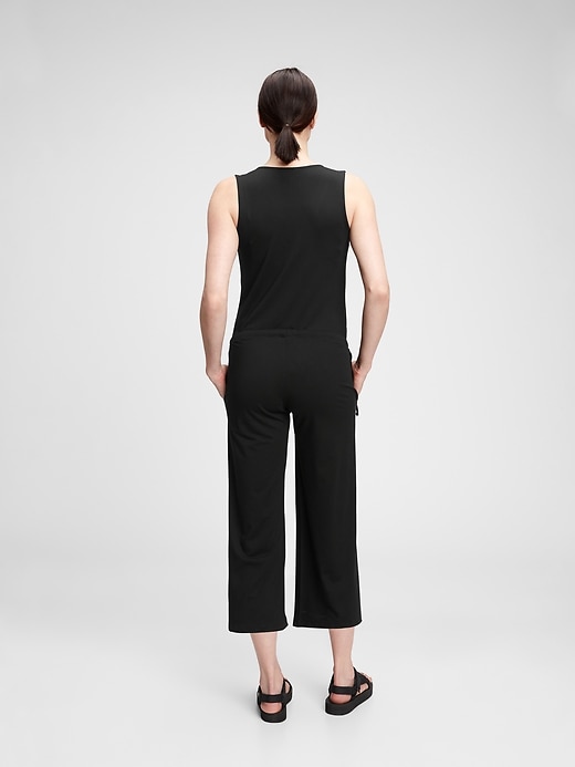 2 of 8 showing, with the color true black of product Maternity Sleeveless Button-Front Jumpsuit