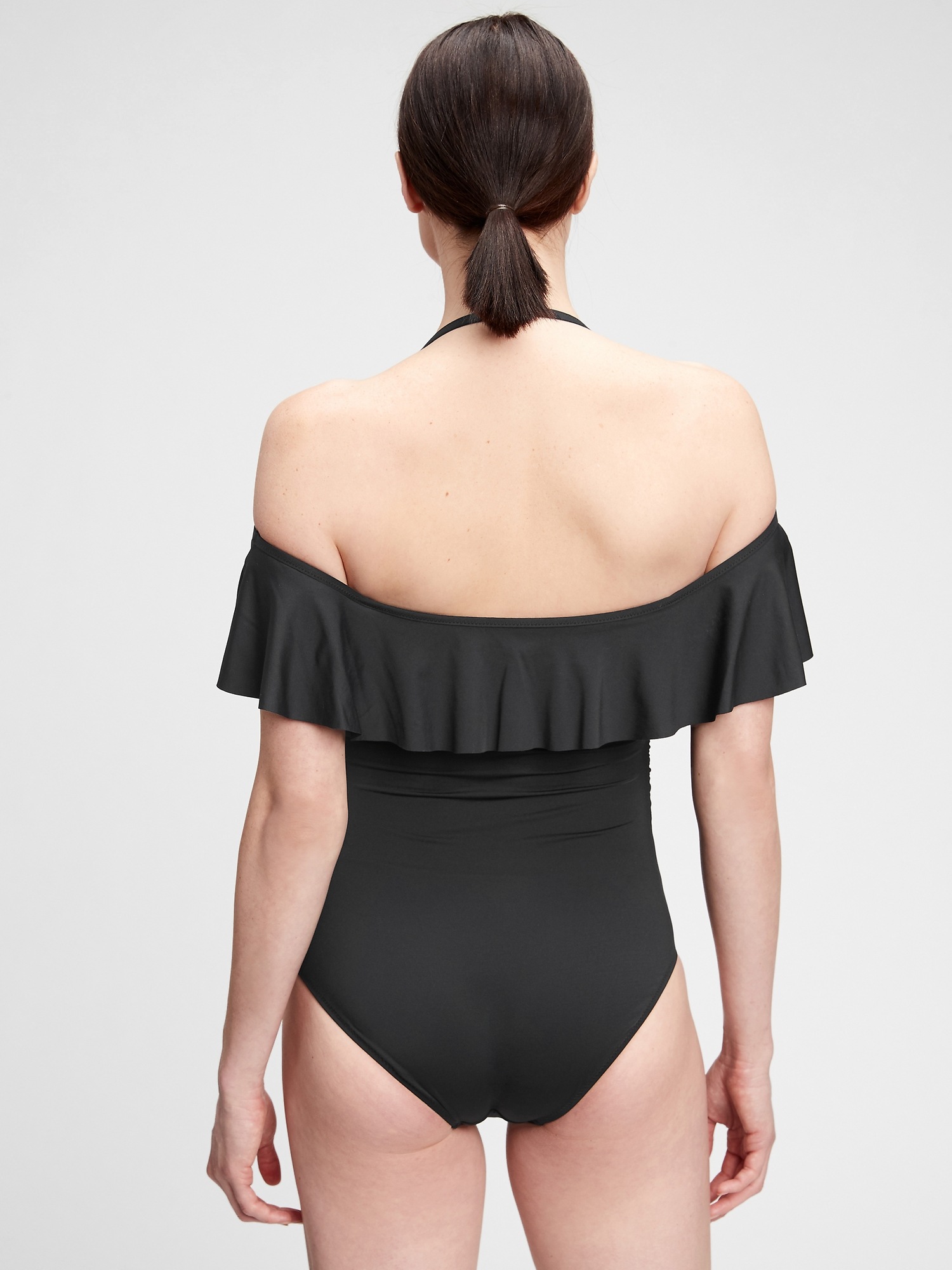 Maternity Recycled Ruffle Off-Shoulder One-Piece Suit | Gap