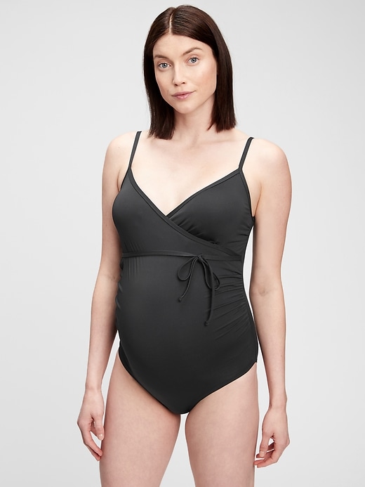 1 of 8 showing, with the color true black of product Maternity Recycled Crisscross One-Piece Suit