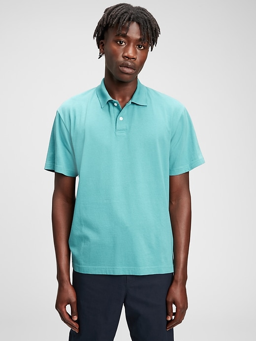 1 of 8 showing, with the color deep sea glass blue of product Organic Cotton Polo Shirt