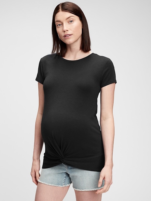 1 of 8 showing, with the color true black of product Maternity Twist-Knot T-Shirt