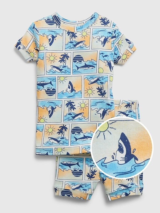 1 of 8 showing, with the color new off white of product babyGap 100% Organic Cotton Shark Graphic PJ Set