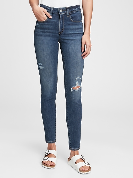 1 of 8 showing, with the color dark indigo of product Mid Rise Universal Jegging with Washwell