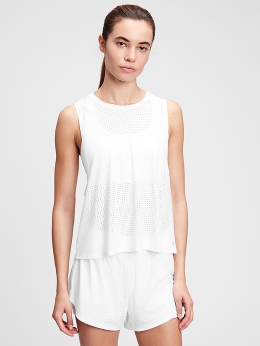 1 of 8 showing, with the color optic white of product GapFit Mesh Muscle T-Shirt