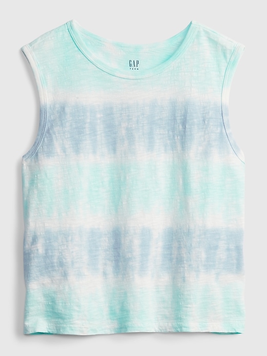 2 of 8 showing, with the color blue tie dye of product Teen Organic Cotton Cropped Tank Top
