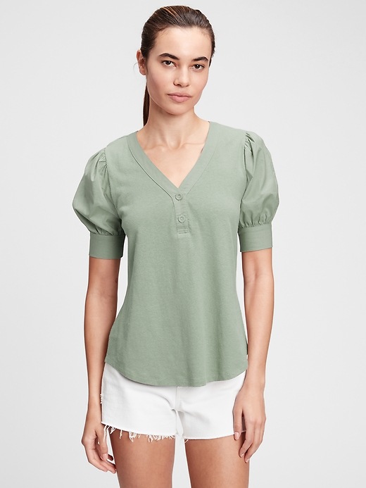 Image number 10 showing, Puff Sleeve Henley Top