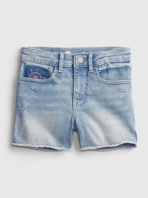 Kids High Rise Embroidered Denim Shortie Shorts with Washwell&#153
