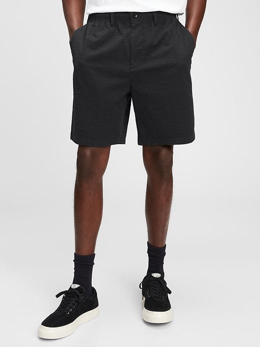 1 of 8 showing, with the color black moonless night of product 7" Easy Seersucker Shorts With E-Waist