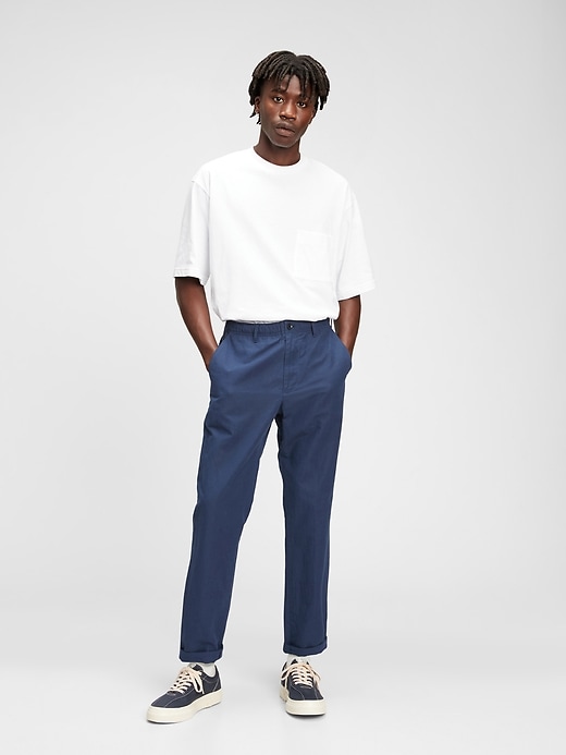 1 of 8 showing, with the color true indigo blue of product GapFlex Slim Taper Linen Pull-On Pants With E-Waist