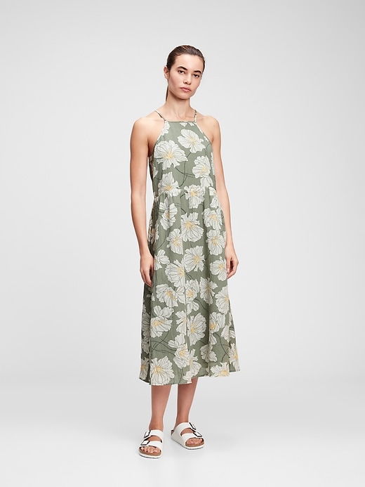 1 of 8 showing, with the color green floral of product Halter-Neck Midi Dress