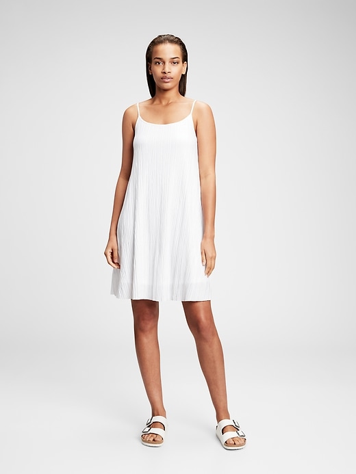 1 of 8 showing, with the color optic white of product Crinkle Cami Swing Dress