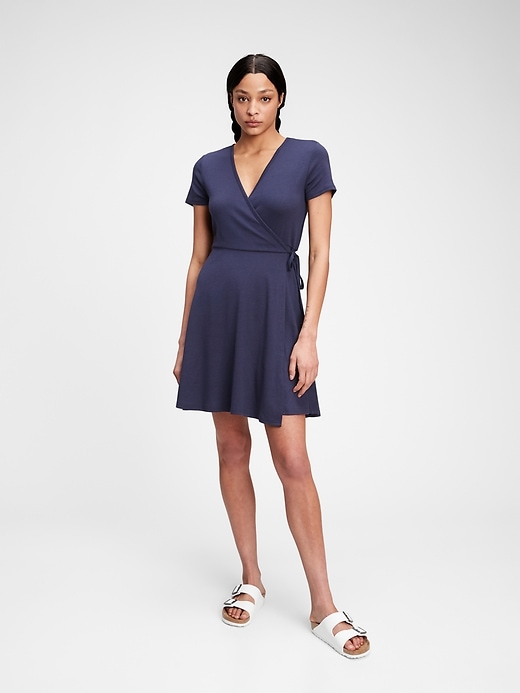 1 of 8 showing, with the color navy blue of product Modern Wrap-Front Dress