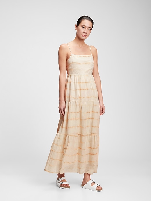 1 of 8 showing, with the color light brown tie dye of product Squareneck Tiered Maxi Dress