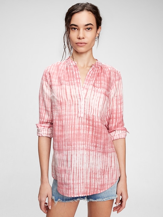 View large product image 1 of 1. Tie-Dye Linen Popover Shirt