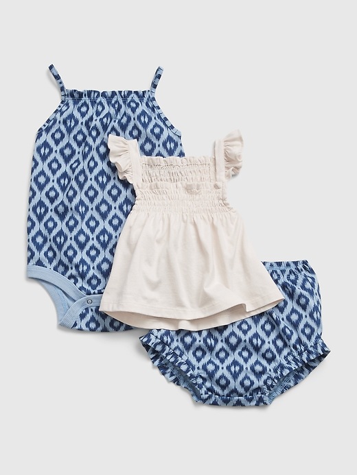 1 of 8 showing, with the color beach blue of product Baby 3-Piece Outfit Set