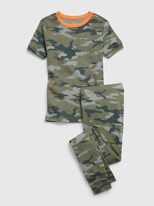 1 of 8 showing, with the color green camo of product Kids Organic Cotton Camo PJ Set
