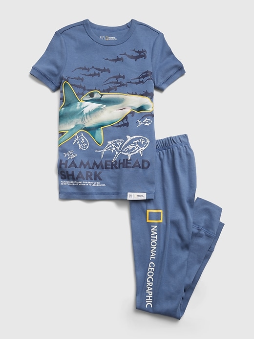 1 of 8 showing, with the color chrome blue of product GapKids &#124 National Geographic Hammerhead Shark 100% Organic Cotton PJ Set