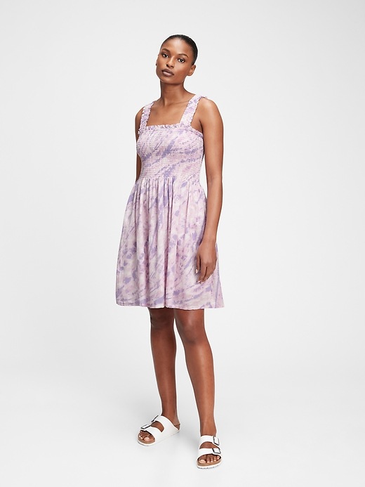 1 of 8 showing, with the color purple lilac tie dye of product Smocked Mini Dress