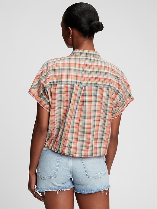 2 of 8 showing, with the color multi color plaid of product Cropped Tie-Front T-Shirt