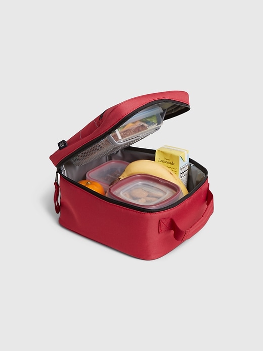 2 of 8 showing, with the color easy red of product GapKids &#124 Marvel Spider-Man Graphic Recycled Polyester Lunchbag
