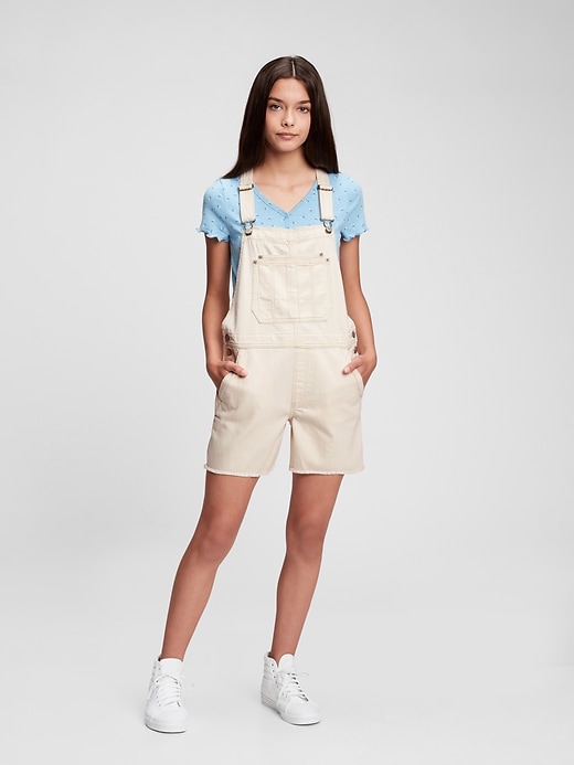 1 of 8 showing, with the color beige of product Teen 100% Organic Cotton Denim Shortalls with Washwell™