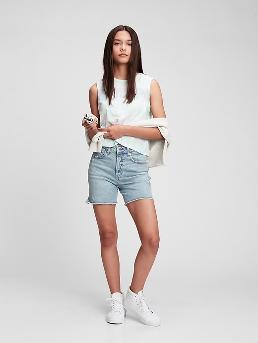 1 of 8 showing, with the color medium wash of product Teen Sky High-Rise Midi Denim Shorts with Washwell™