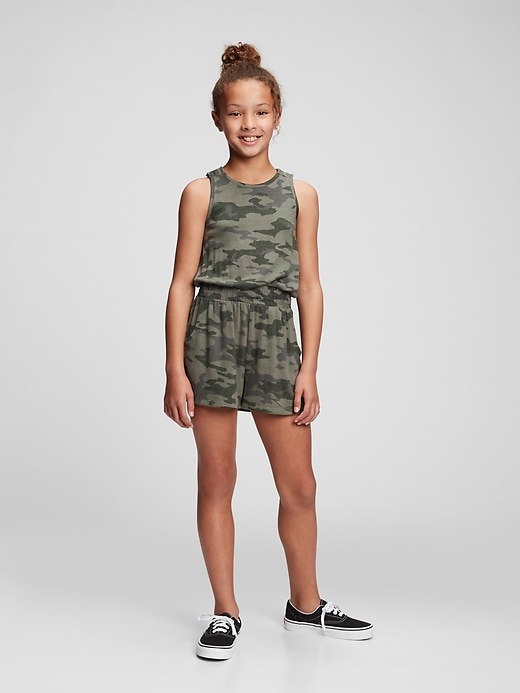 2 of 8 showing, with the color green camo of product Kids Softspun Smocked Romper
