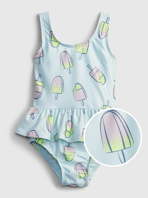 1 of 8 showing, with the color ice cream cone purple of product Toddler Recycled Polyester Ice Cream Graphic Swim One-Piece