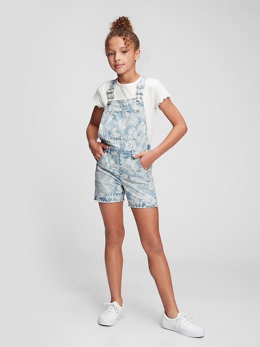 2 of 8 showing, with the color light wash of product Kids Graphic Denim Shortalls with Washwell ™