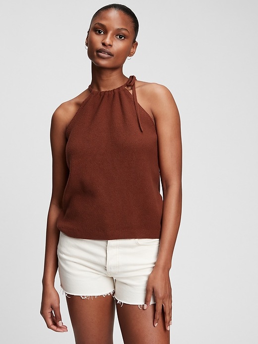 1 of 8 showing, with the color burnt russet red of product Side-Tie Tank Top