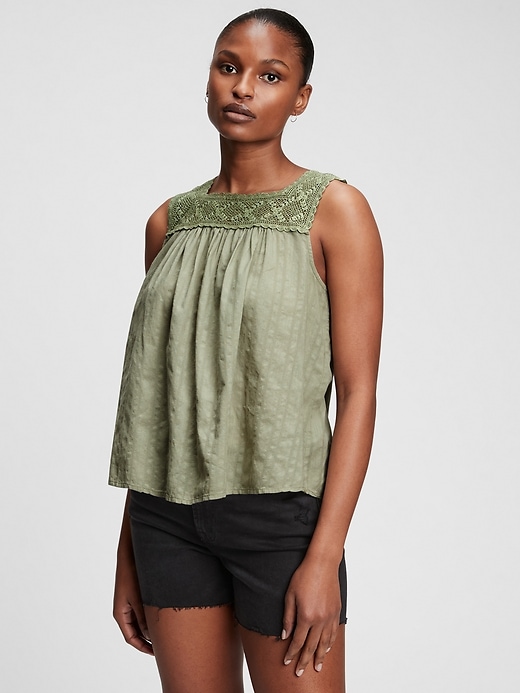 1 of 8 showing, with the color gale green of product Crochet Tank Top