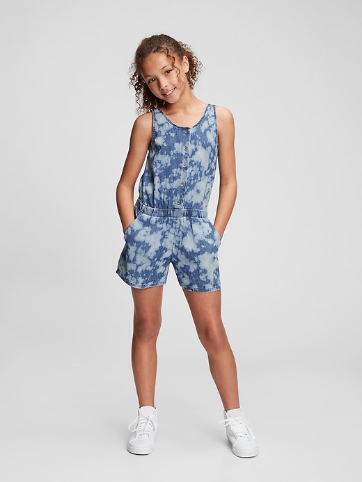2 of 8 showing, with the color navy tie dye of product Kids Tie-Dye Denim Romper